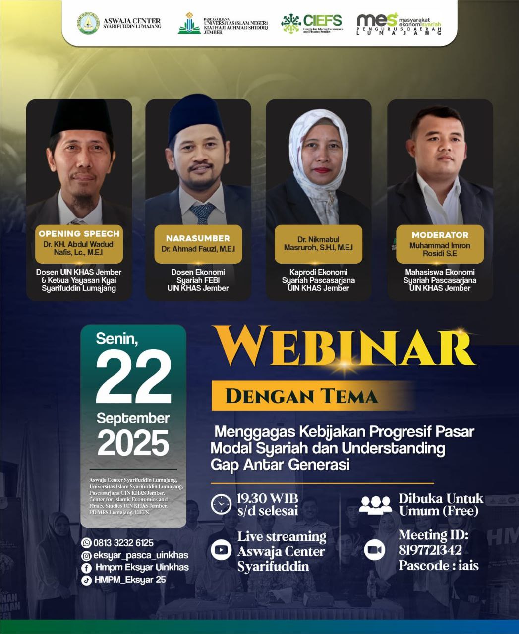 Pascasarjana UIN KHAS Gelar Webinar: Gagas Kebijakan Progresif Pasar Modal Syariah